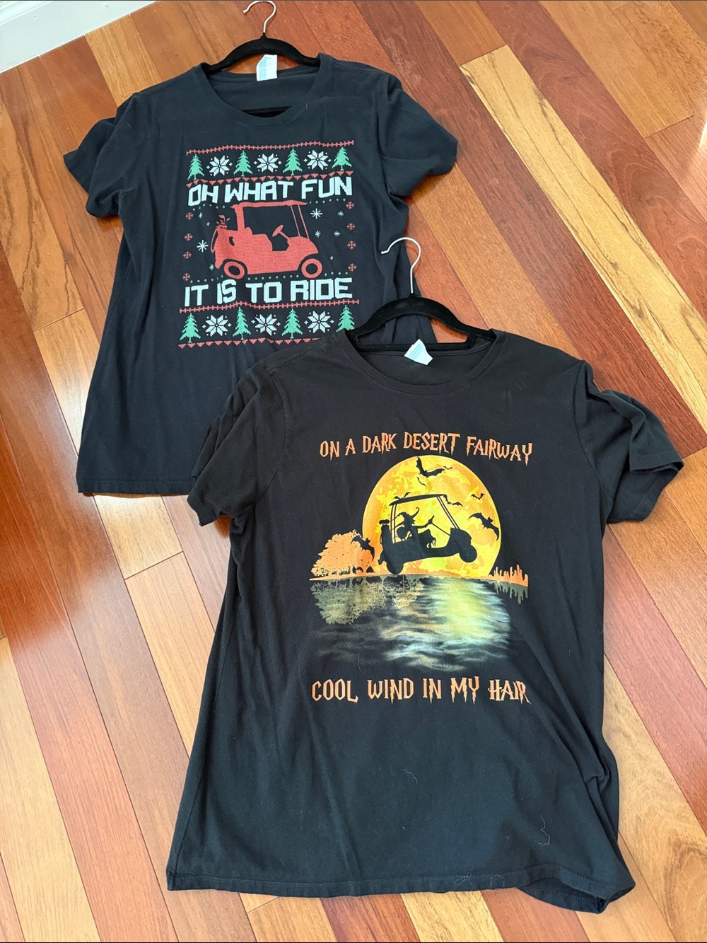 Black Short Sleeve Graphic Tee with Sunset Golf Cart Design
